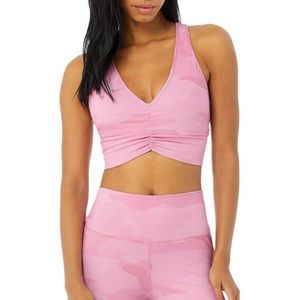 ALO Yoga Vapor Wild Thing Sports Bra Plunge Neck Pink Camouflage Medium